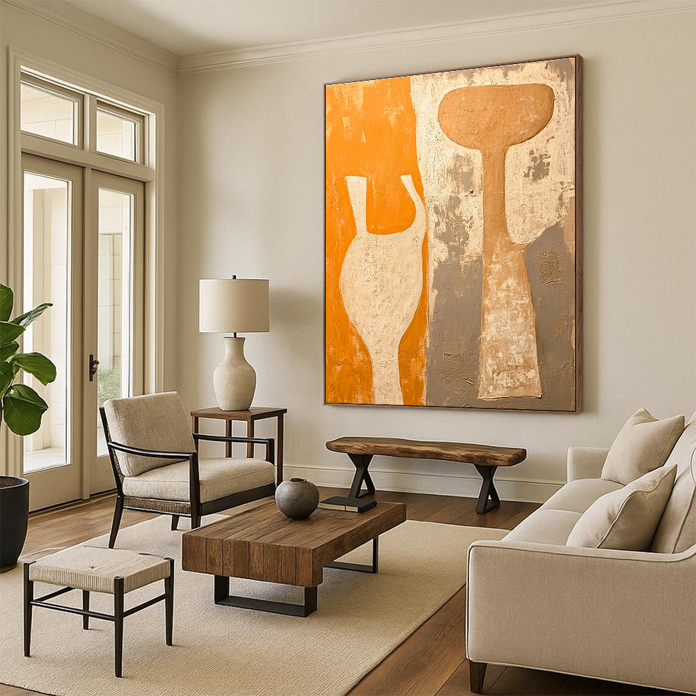 Vase - Shaped Abstract Forms Painting with Earthy Tones WINK060