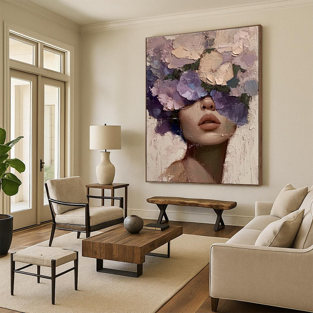 Woman with Purple Floral Veil Painting for Romantic Interiors HENG329