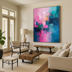 Soft Pink and Teal Abstract Painting for Bedroom Retreats HENG061