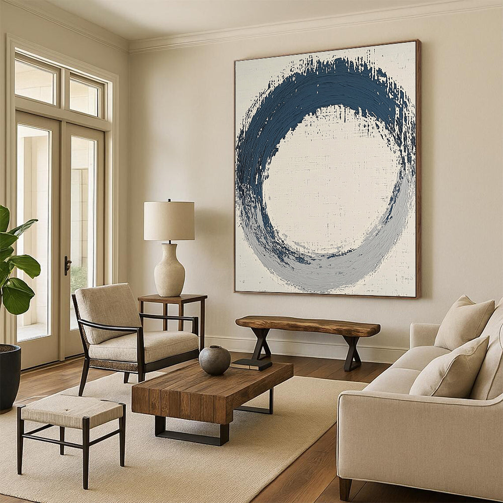 Blue and Gray Enso Abstract Painting with Zen Simplicity WINK125