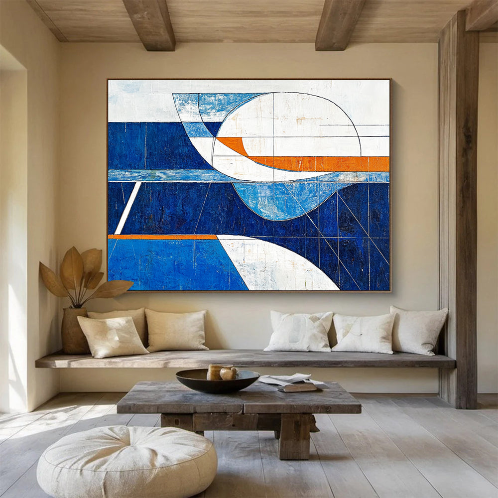 Geometric Blue - Orange Abstract Painting ABS190