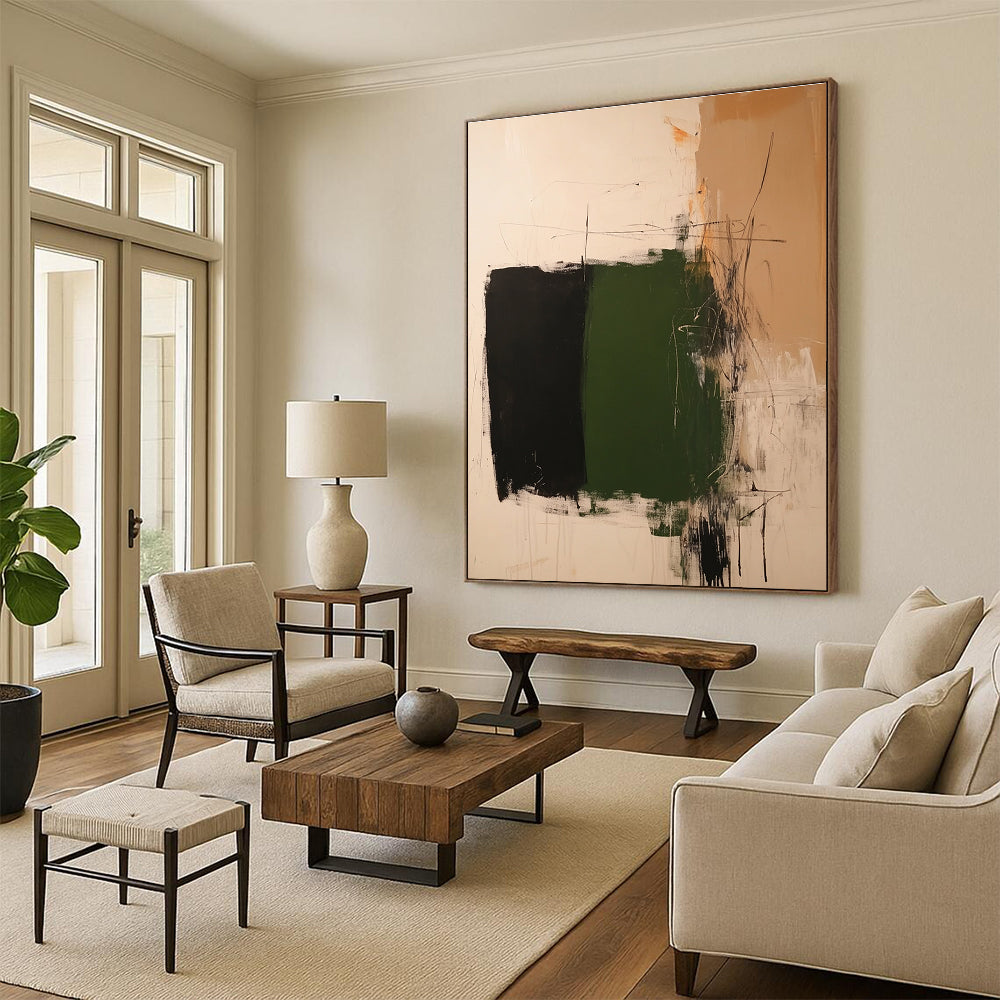 Green Black Abstract Painting with Bold Contrast WINK776