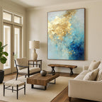 Blue and Gold Abstract Flow Painting for Luxury Spa Retreats HENG071