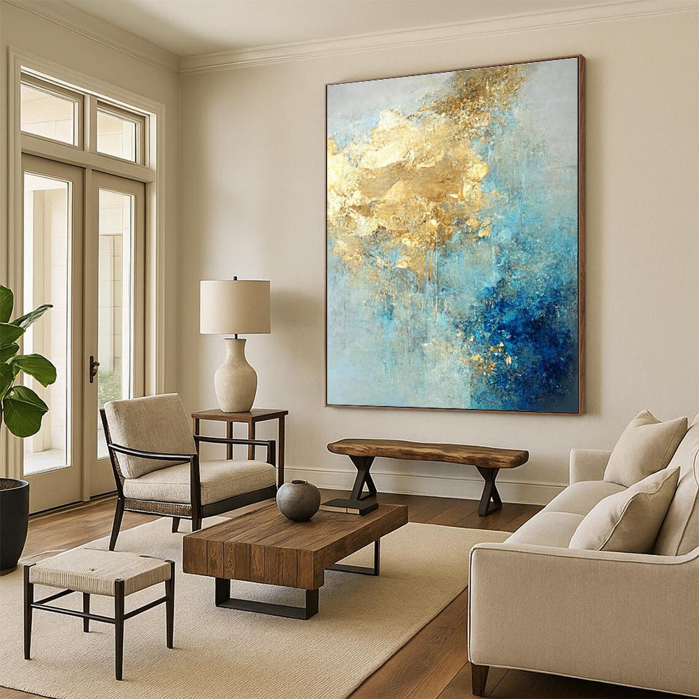 Blue and Gold Abstract Flow Painting for Luxury Spa Retreats HENG071