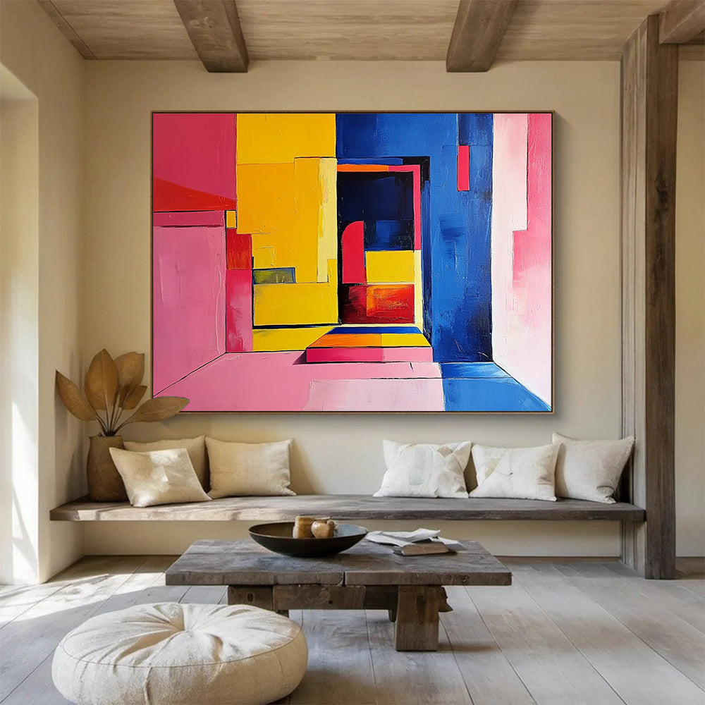 Color - Blocked Interior Abstract Painting with Bold, Vibrant Spatial Dynamics ABS501
