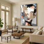 Abstract Portrait with Layered Paints Painting for Contemporary Art Spaces HENG320