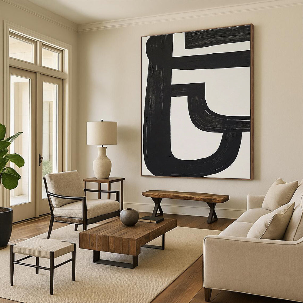 Black and White Line Abstract Painting for Minimalist Galleries GAB0846