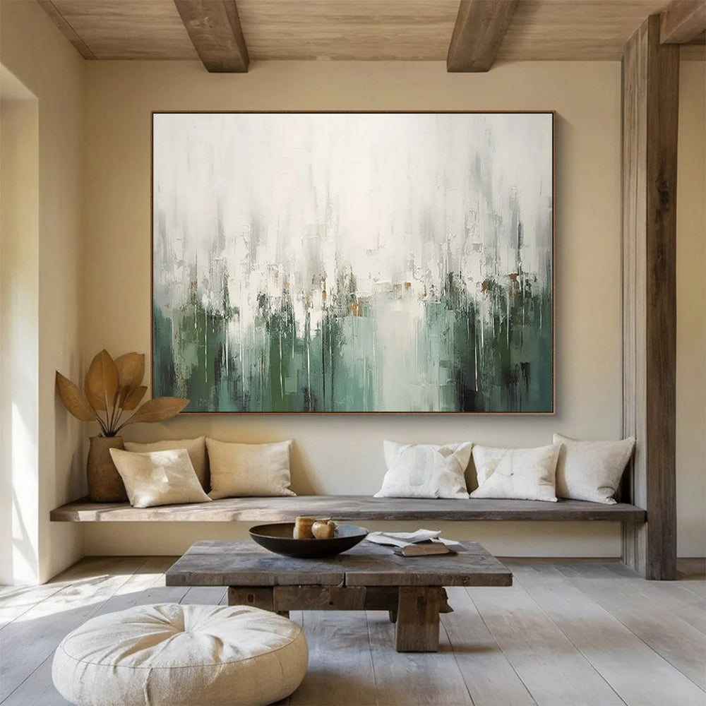 Light Green and Gray Abstract Drips Painting for Nature - Inspired Workspaces YHT324