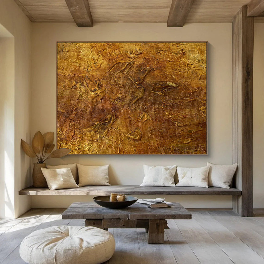 Golden Textured Abstract Painting for Luxurious Bedrooms YHT333