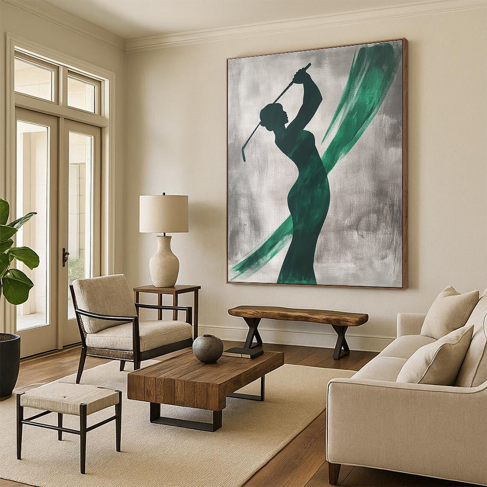 Golf Player Silhouette Abstract Painting of Athletic Grace GAB0201
