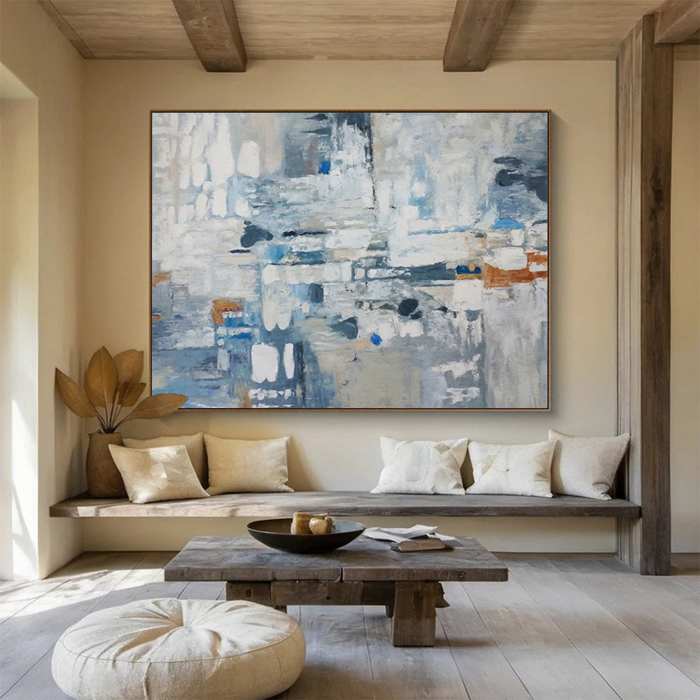 Blue - Toned Abstract Cityscape Painting for Corporate Spaces YHT017