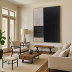 Black and Beige Textured Squares Abstract Painting with Tactile Simplicity WINK015