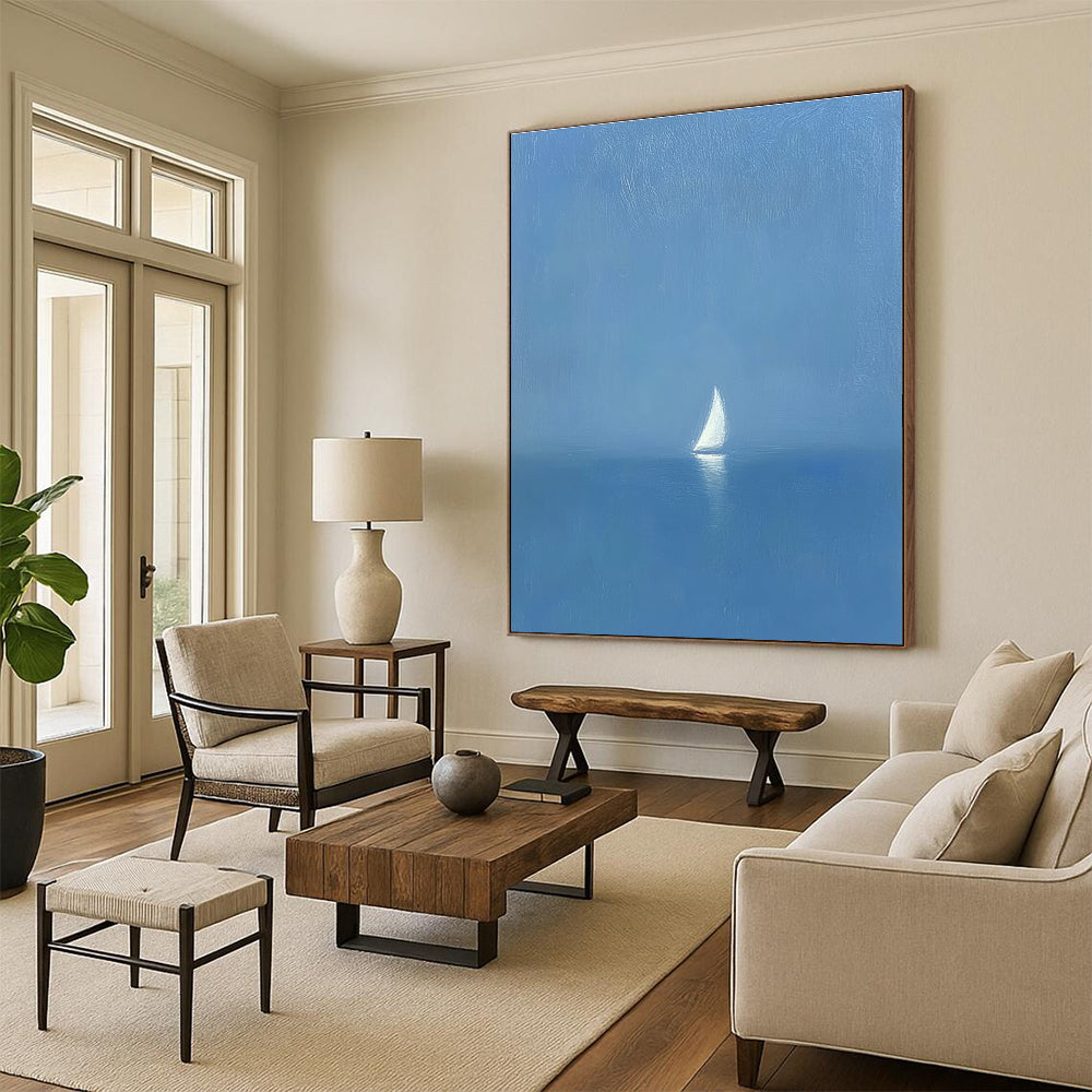 Solitary Sailboat at Sea Serene Maritime Abstract Painting GAB0236
