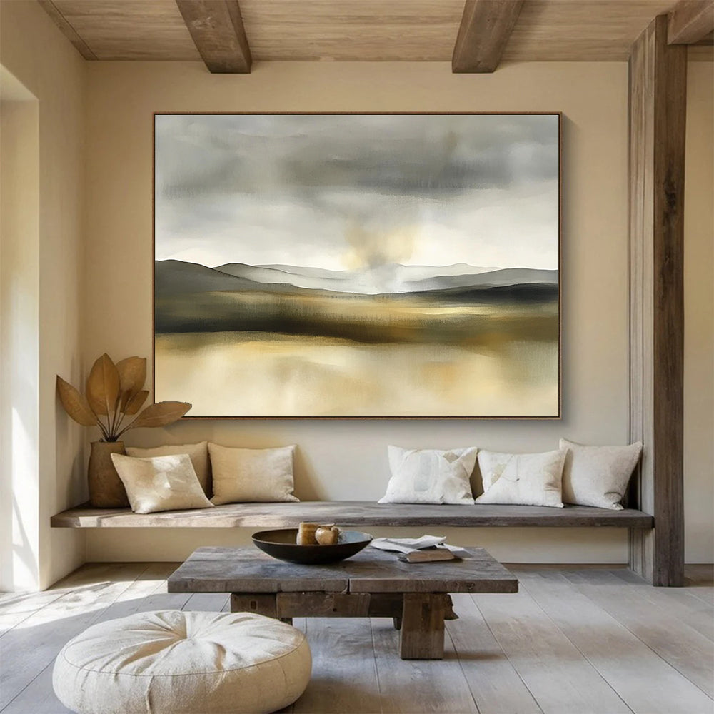 Gray - Toned Landscape Abstract Painting with Depth ABS235