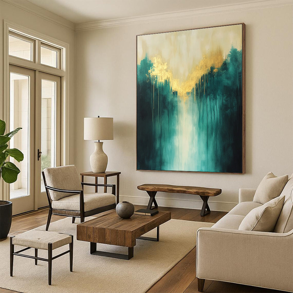 Enchanting Gold and Green Forest Abstract Painting GAB0679