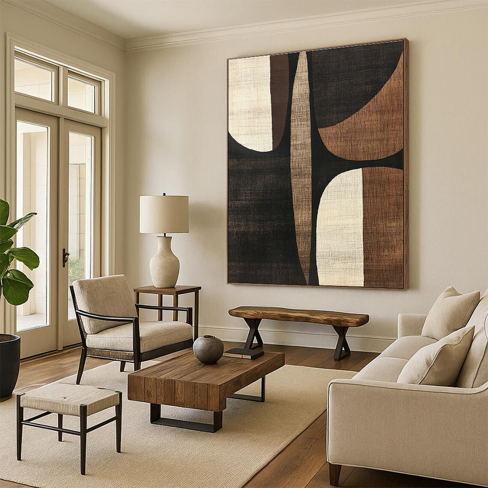 Earth - Toned Geometric Shapes Abstract Painting for Rustic - Modern Home Decor GAB1359