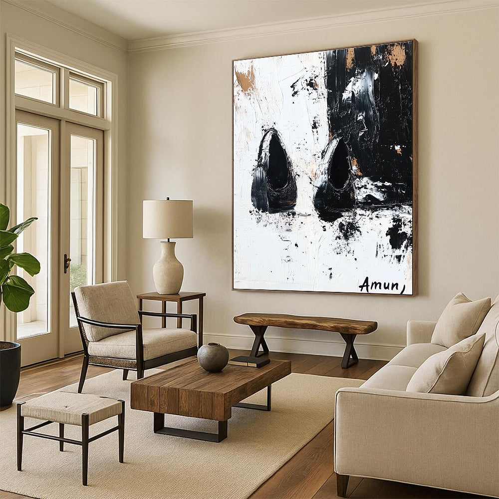 Black and White Shoe Abstract - Edgy Textured Abstract Art GAB0453