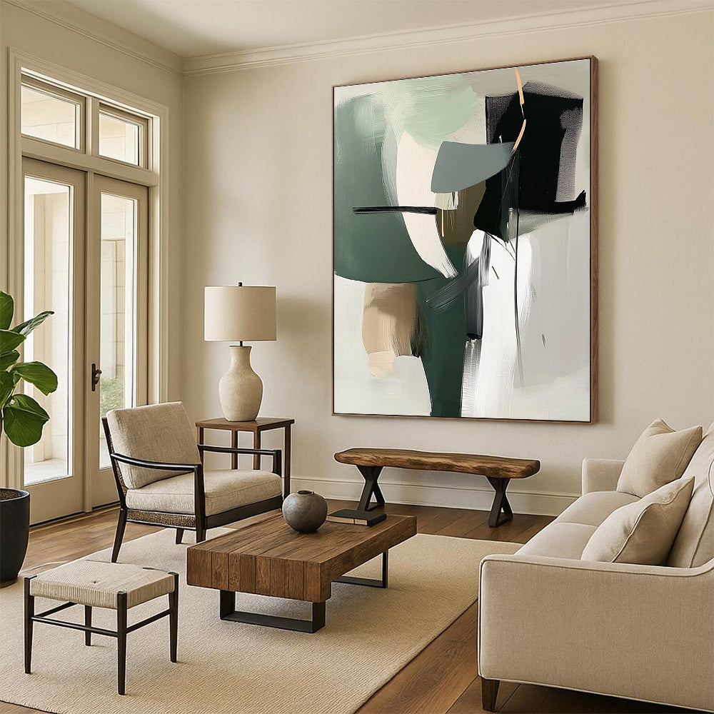 Minimalist Green and Gray Abstract Painting with Clean Lines WINK812