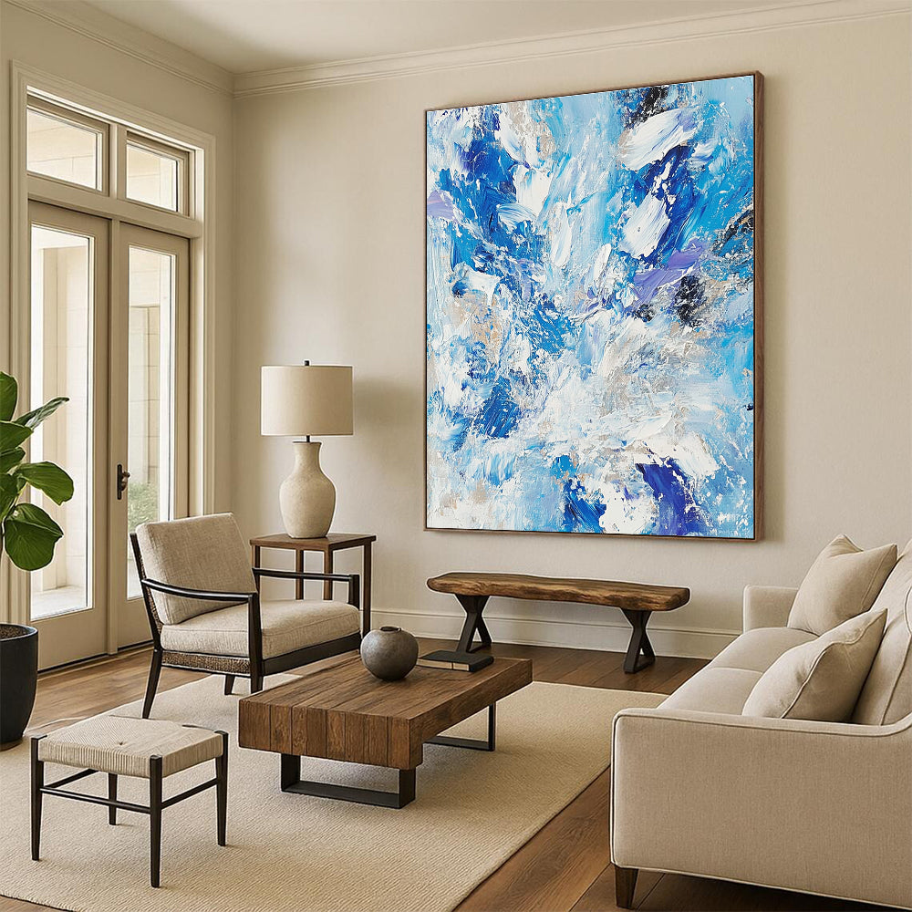 Blue White Gold Abstract Painting with Coastal Opulence WINK516