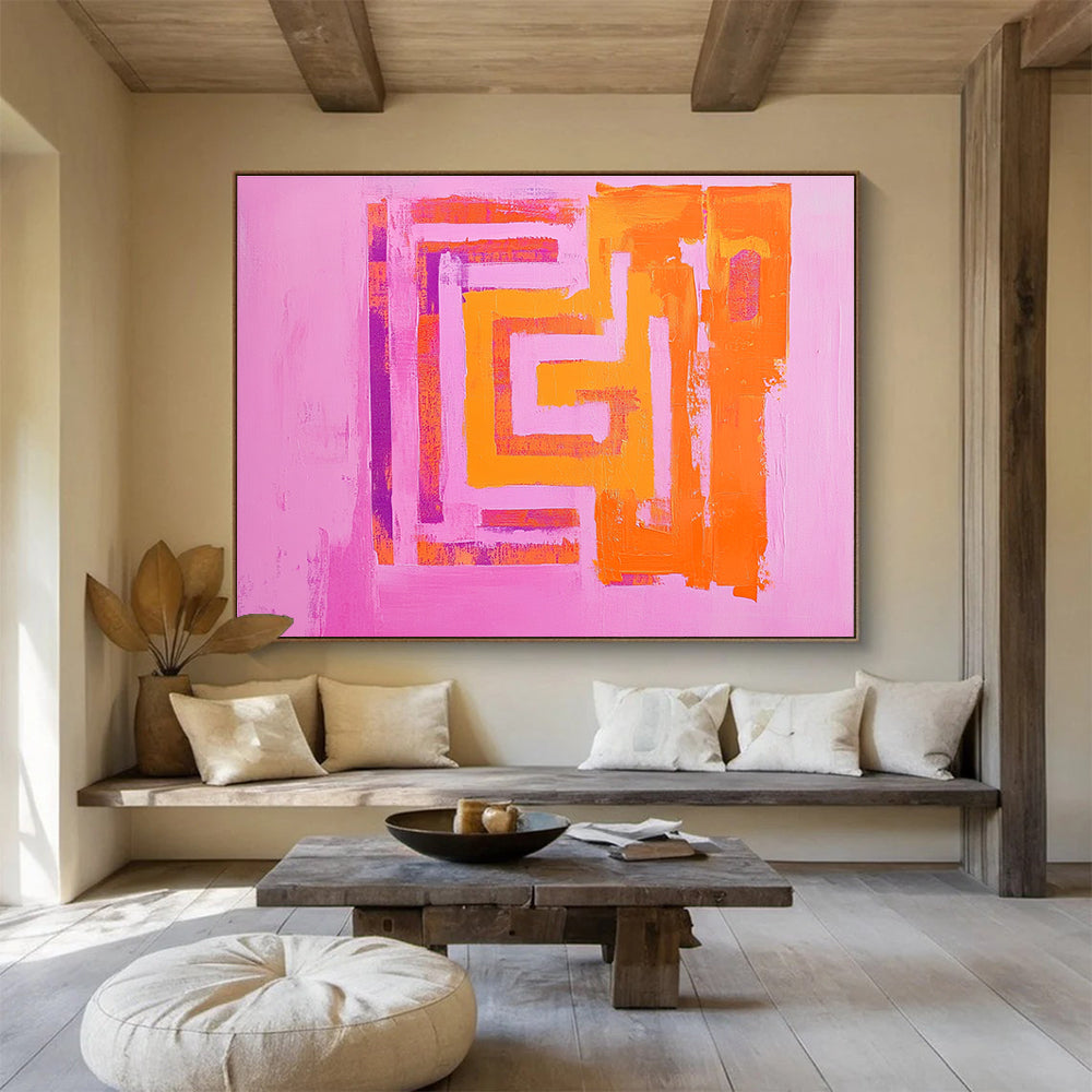 Bold Pink - Orange Geometric Maze Graphic Intrigue Painting ABS130