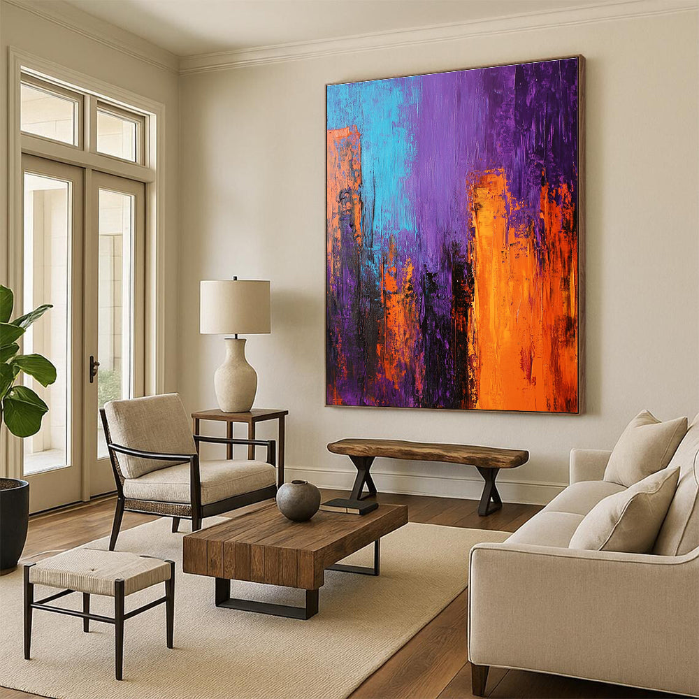 Purple Orange City Abstract Painting with Urban Energy WINK571