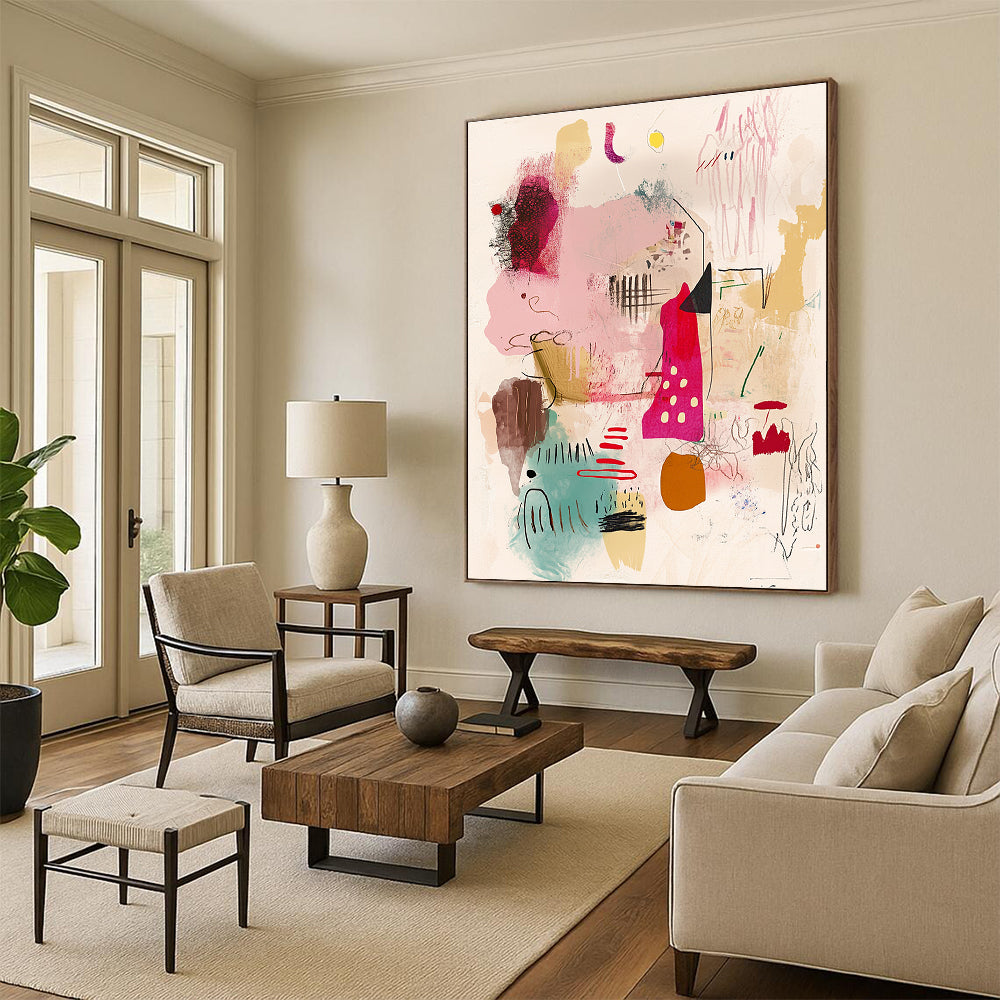Whimsical Shape Collage Abstract Painting with Childlike Wonder WINK204