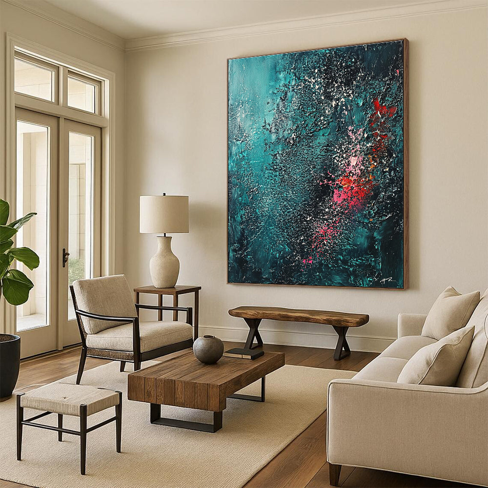 Teal and Pink Abstract Painting for Modern Art Gallery Feature Walls GAB1191