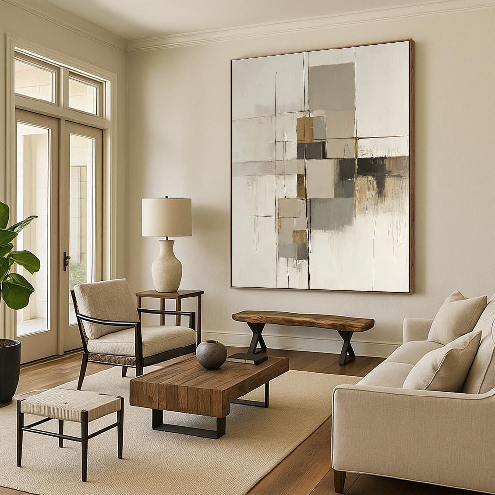 Neutral Geometric Abstract Painting for Mid - Century Modern Offices GAB1214
