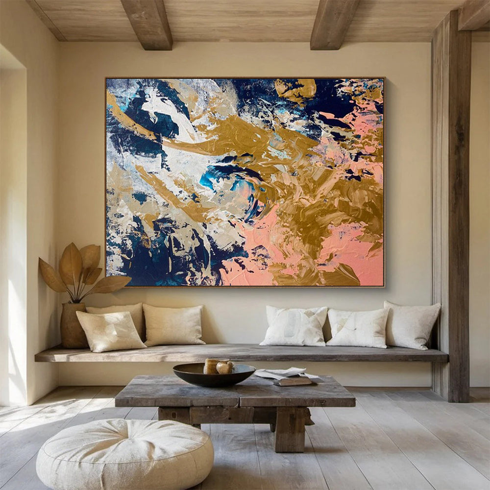 Navy - Gold - Pink Abstract Painting for Luxe Cocktail Lounges YHT381