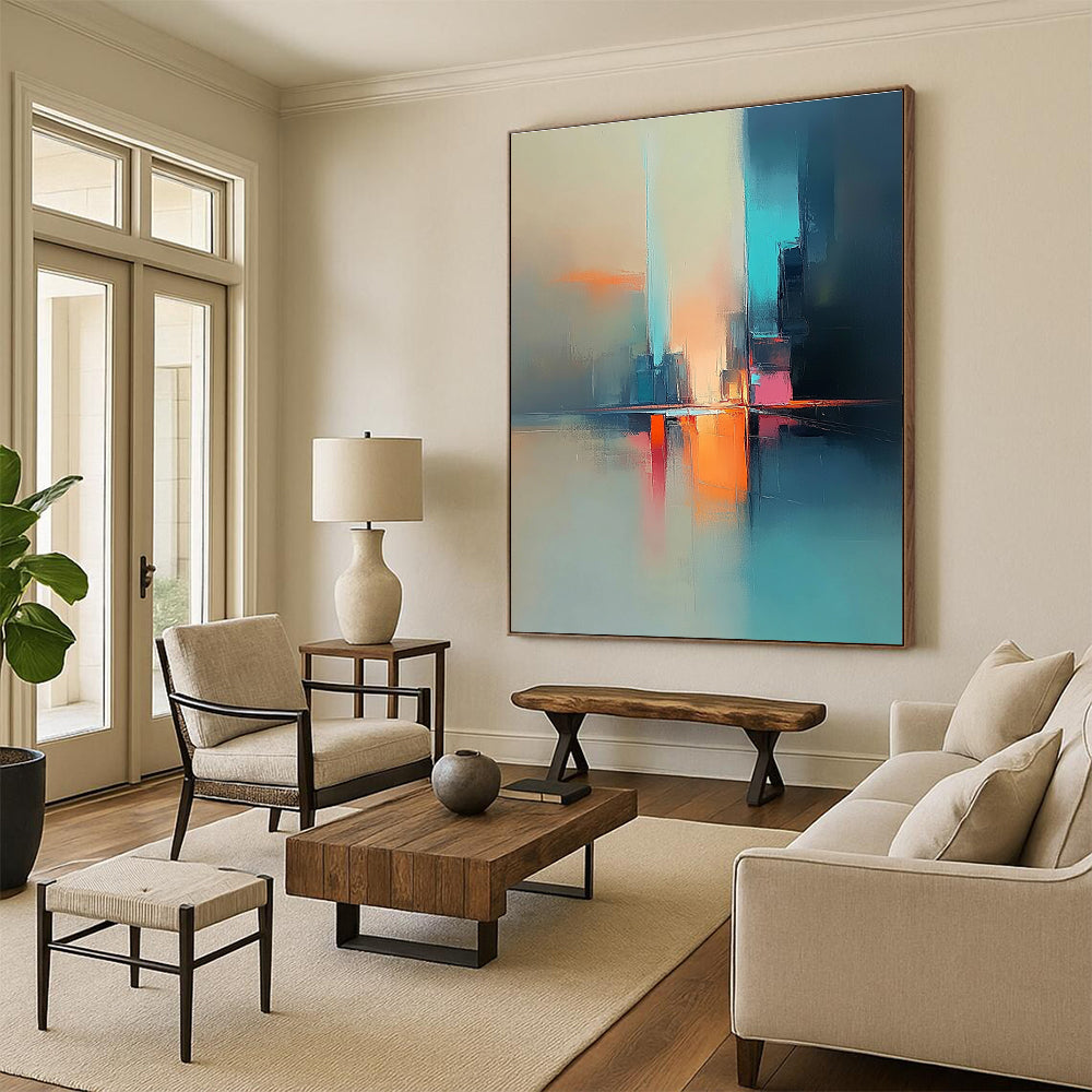 Colorful Cityscape Reflection Vibrant Urban Abstract Painting GAB0227