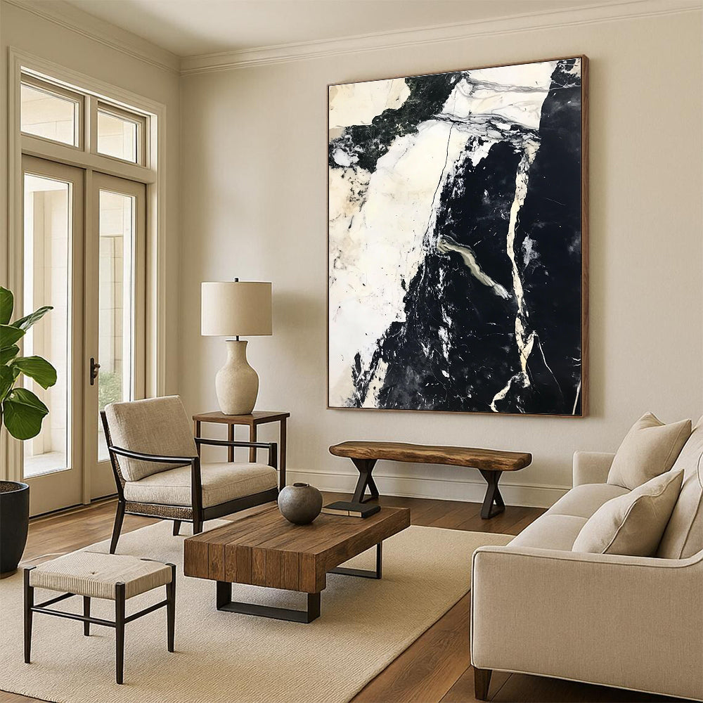 Black White Marble Abstract Painting with Timeless Elegance WINK743
