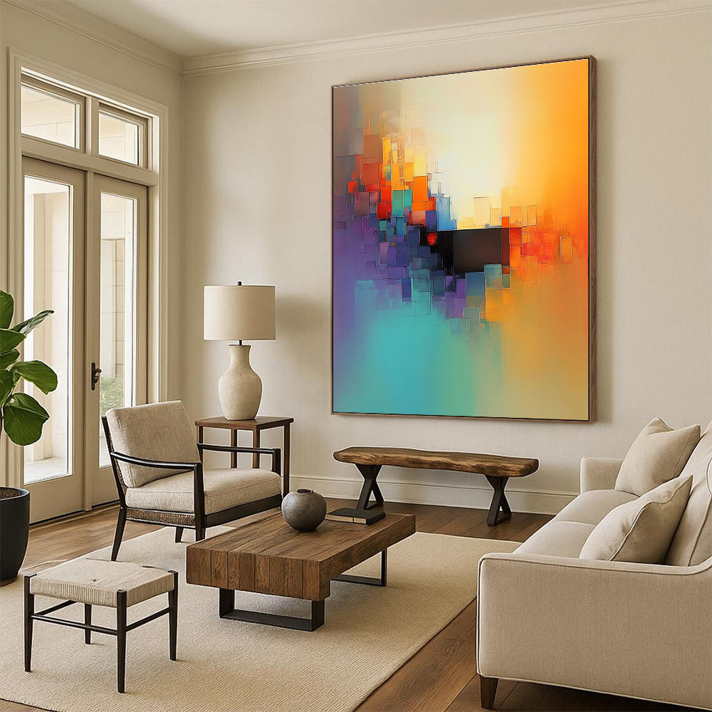 Colorful Cubist - Inspired Abstract Painting for Contemporary Art Galleries GAB1151