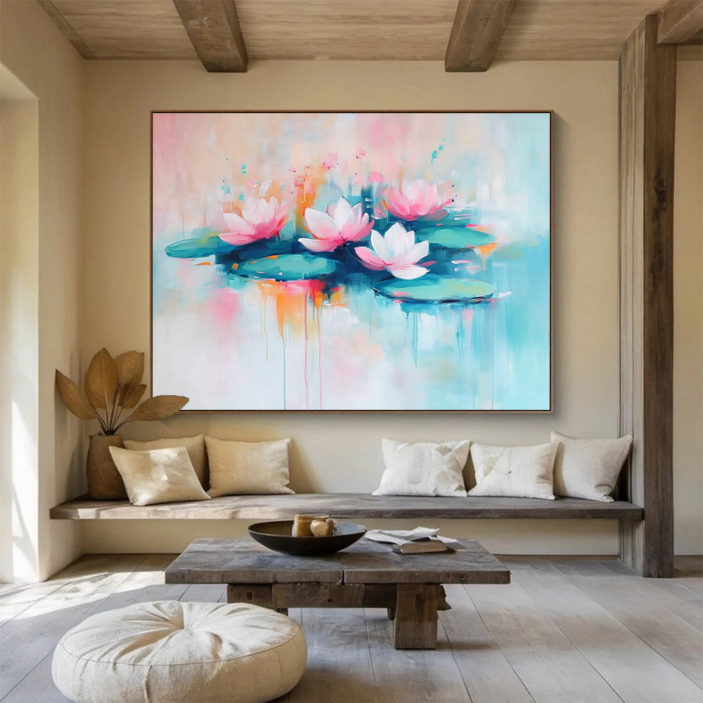 Pastel Lotus Flowers with Gentle Reflections Abstract Painting ABS356