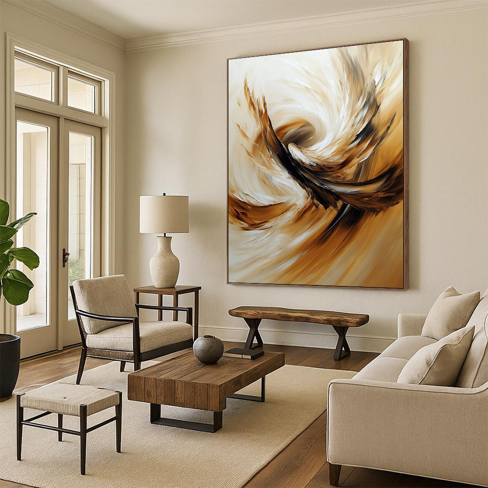 Swirling Brown Feathers Abstract Painting for Luxury - Styled Lounges GAB1109