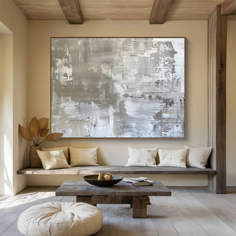 Silver - Toned Abstract Painting for Sleek Interiors YHT103