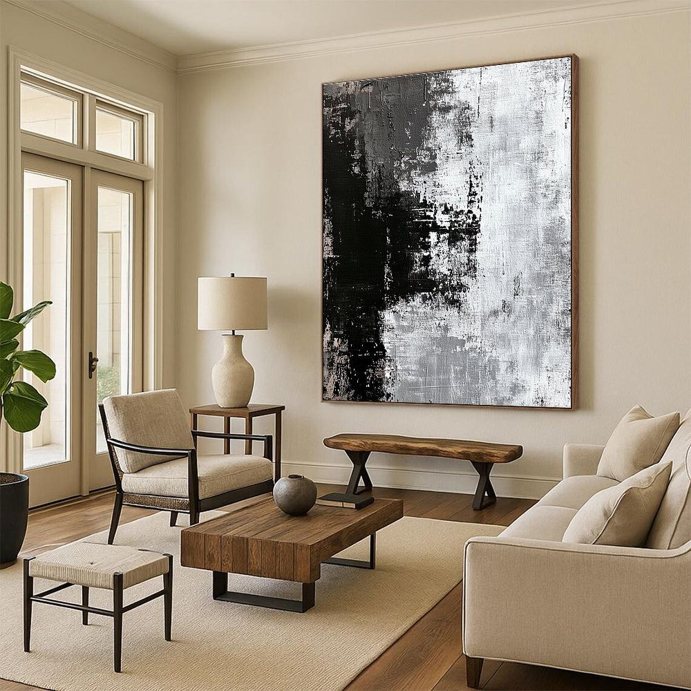 Black - White Abstract Textures Painting with Dramatic Contrast WINK425