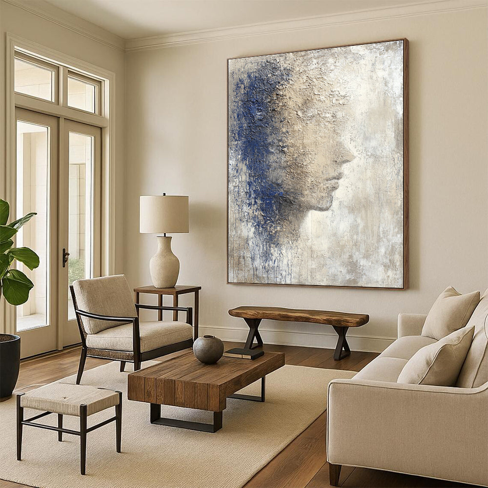Textured Face Abstract Painting for Thoughtful Library Reading Nooks GAB1190