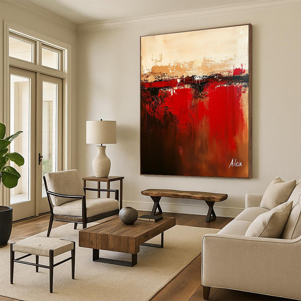 Geometric Abstract with Red Accents Painting for Mid - Century Modern Homes GAB1154