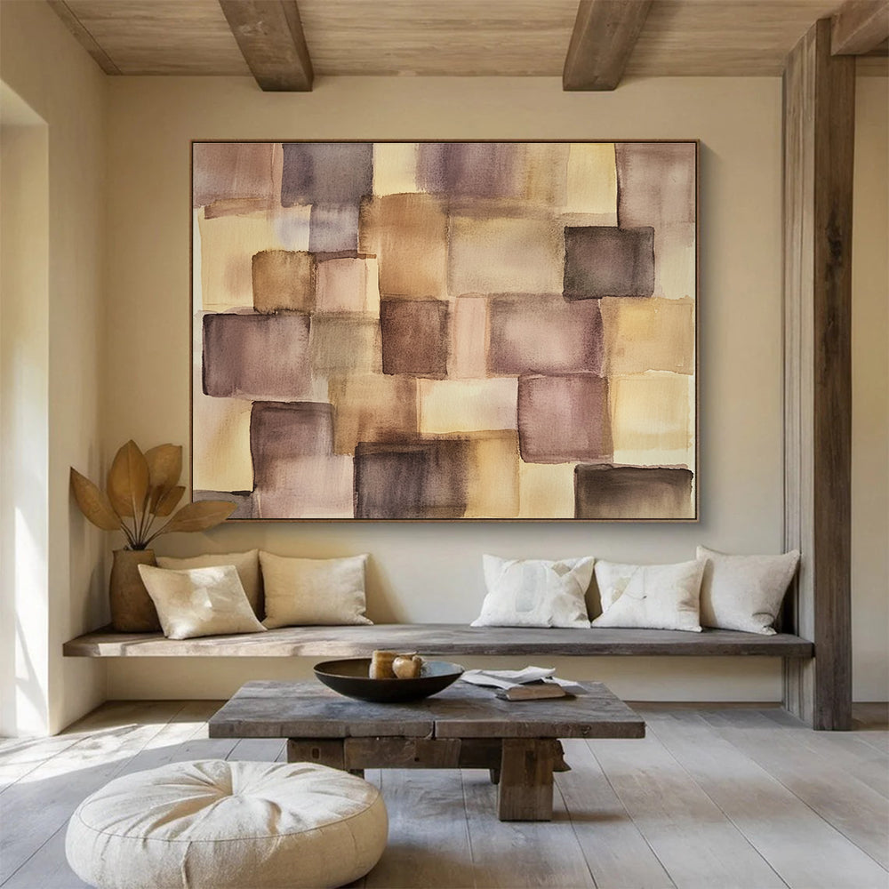 Purple and Brown Squares 2 Abstract Painting with Playful Geometry ABS617