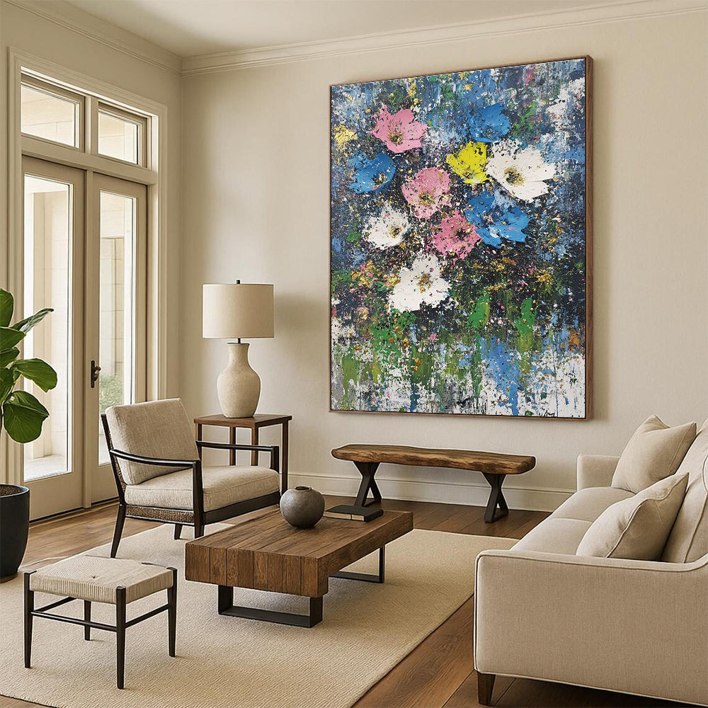 Colorful Flower Burst Textured Floral Abstract Painting GAB0241