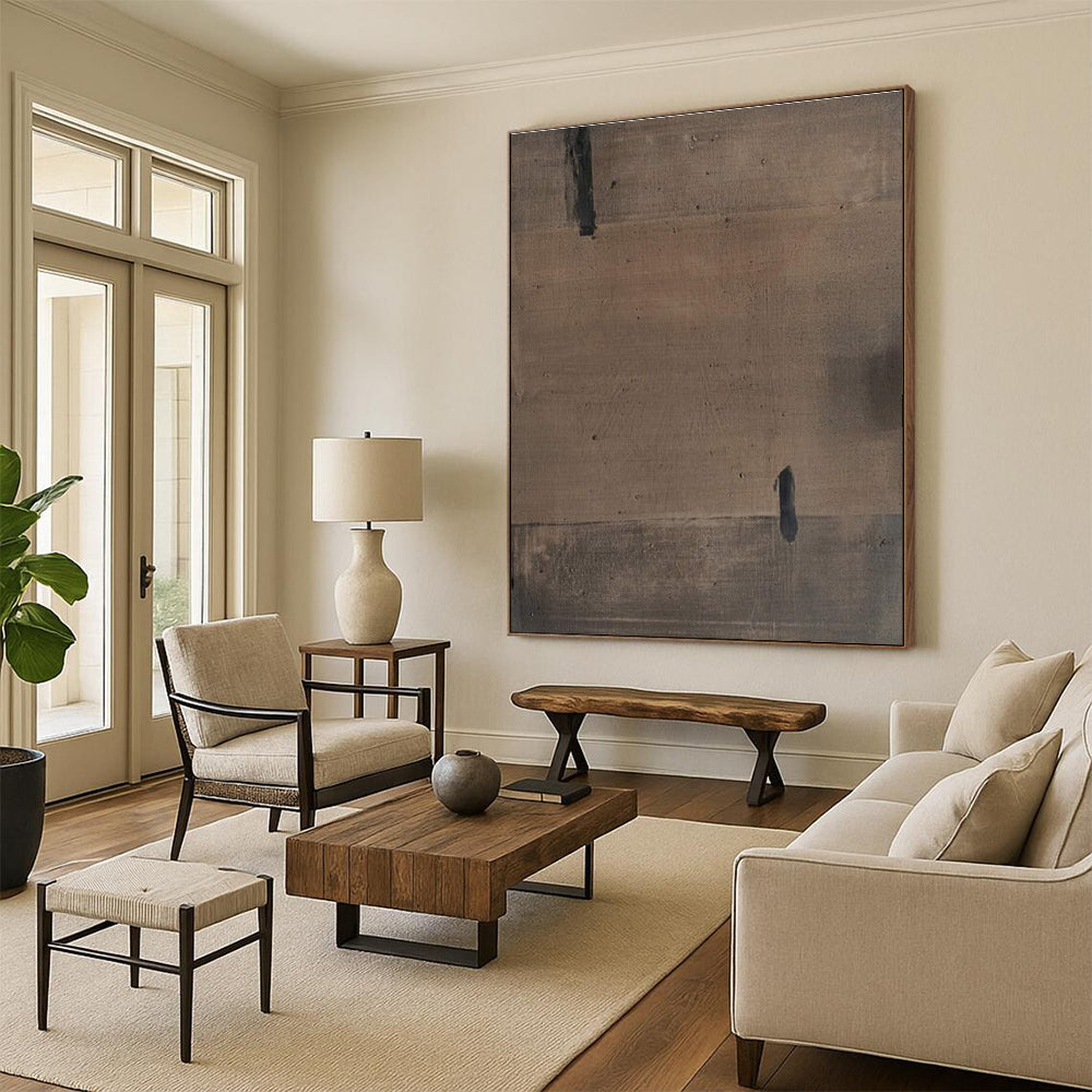 Brown Minimalist Abstract Painting for Serene Meditation Spaces HENG516