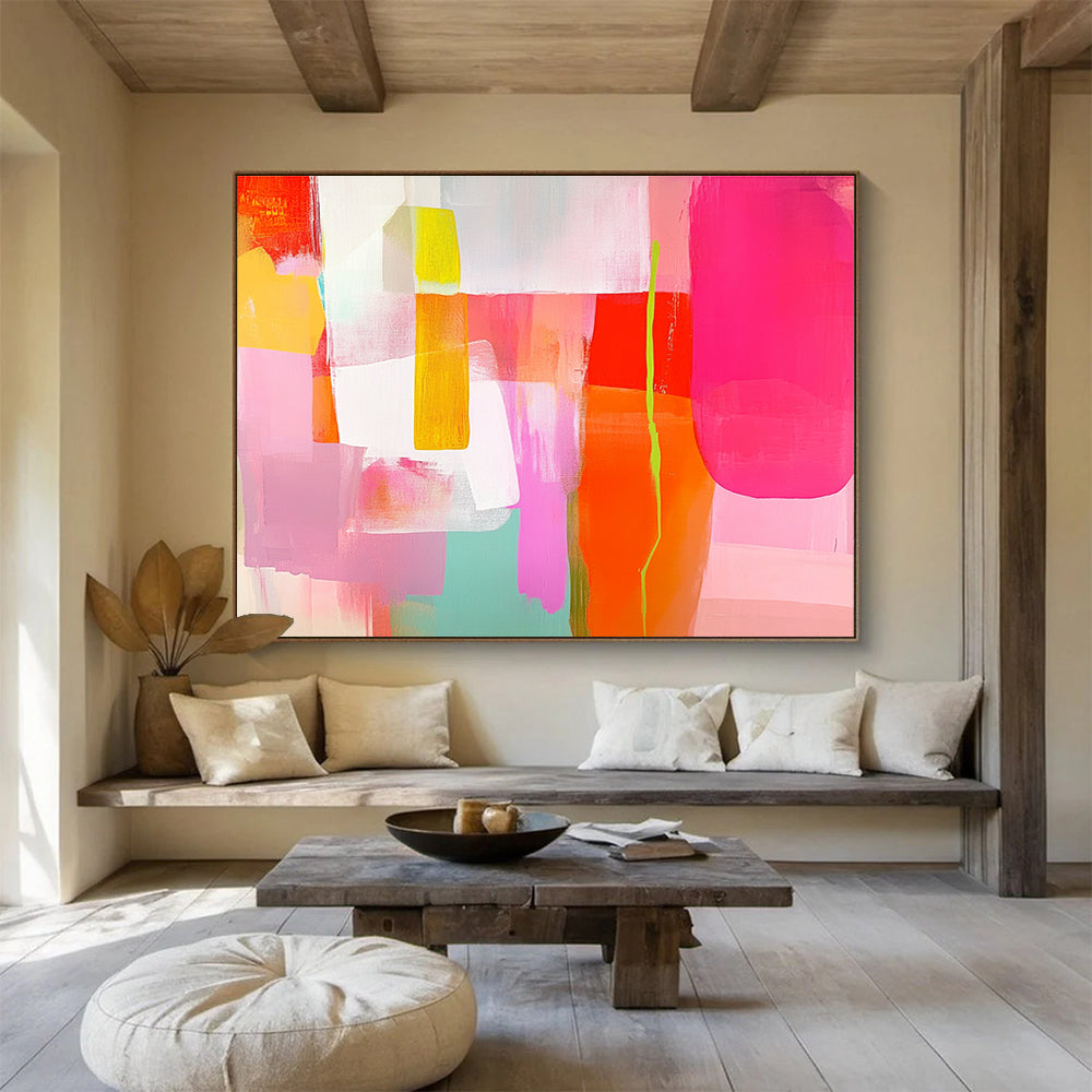 Bold Color Block Abstract Painting with Playful Contrasts ABS415