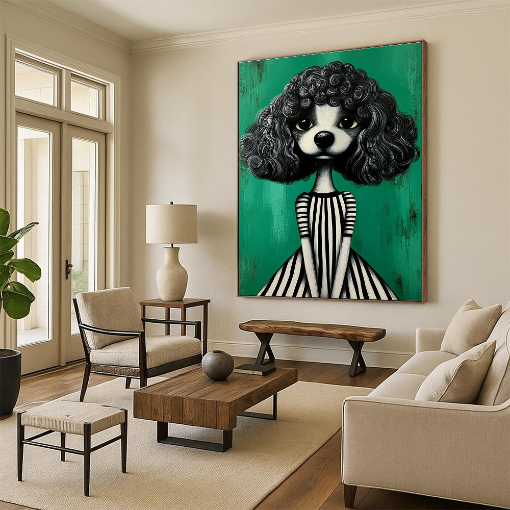 Whimsical Curly - Haired Dog Portrait Abstract Painting GAB0031