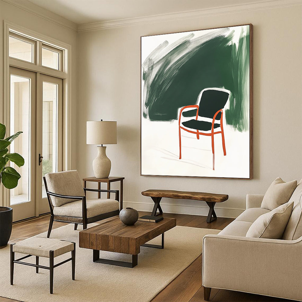 Chair with Bold Colors Abstract Painting for Vibrant Workspace Break Areas GAB1379
