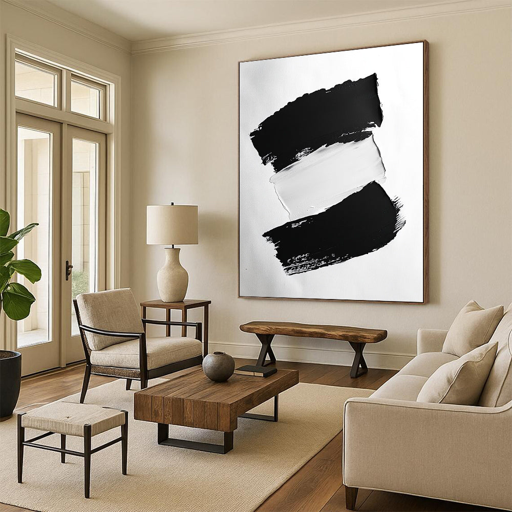Minimalist Black and White Abstract Painting with Clean Forms WINK822