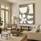 White Shapes on Gray Playful Abstract Painting for Creative Spaces GAB1539