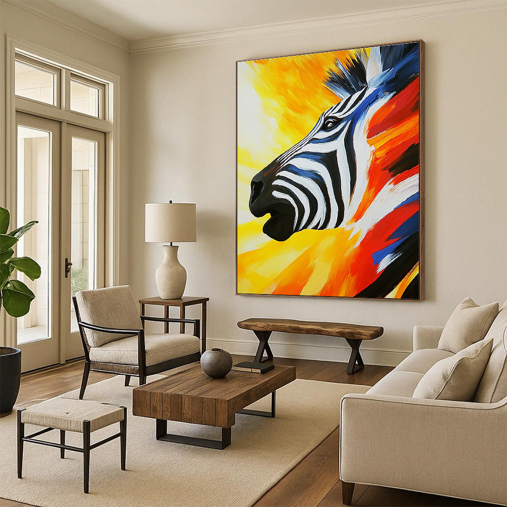 Colorful Zebra Portrait Abstract Painting of Vibrant Wildlife GAB0087