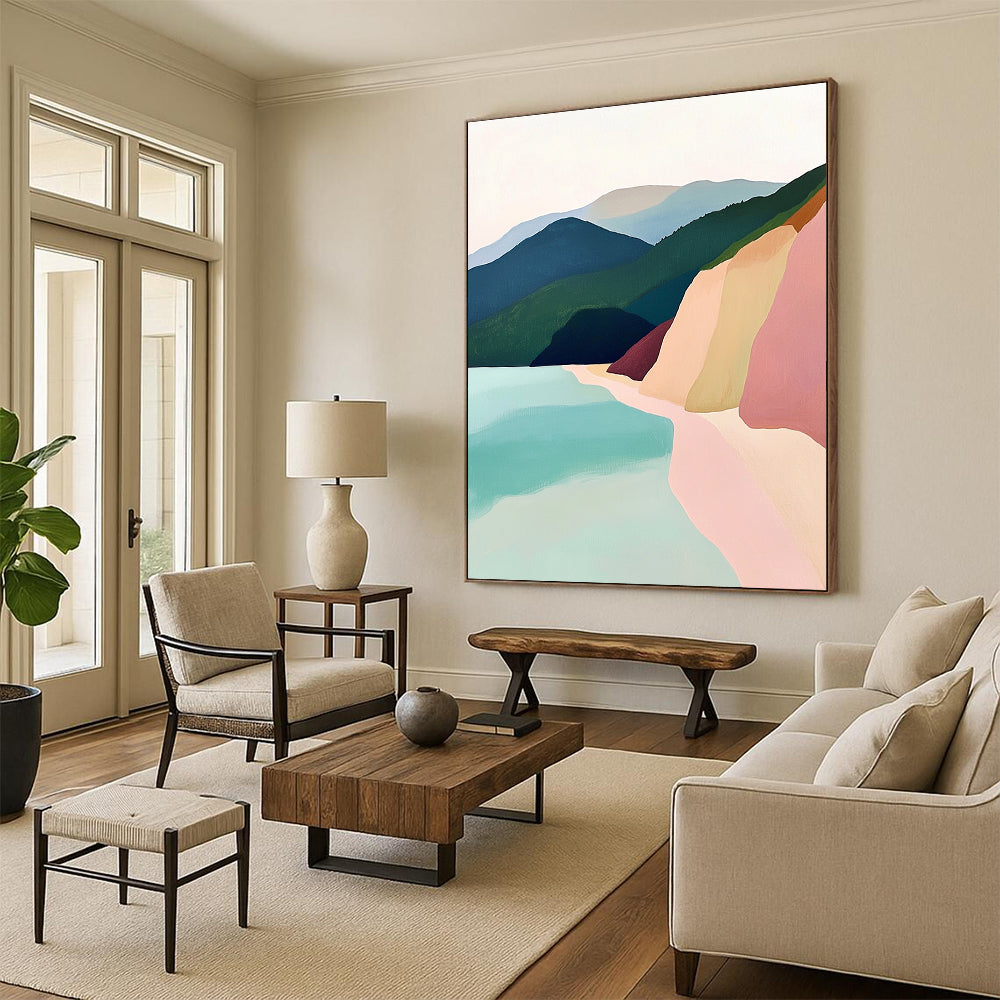 Color - Blocked Coastal Landscape Modern Abstract Painting GAB0358