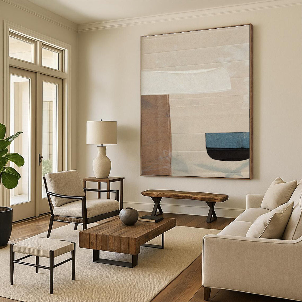 Neutral Collage Abstract Painting for Modern Minimalist Living Rooms HENG182