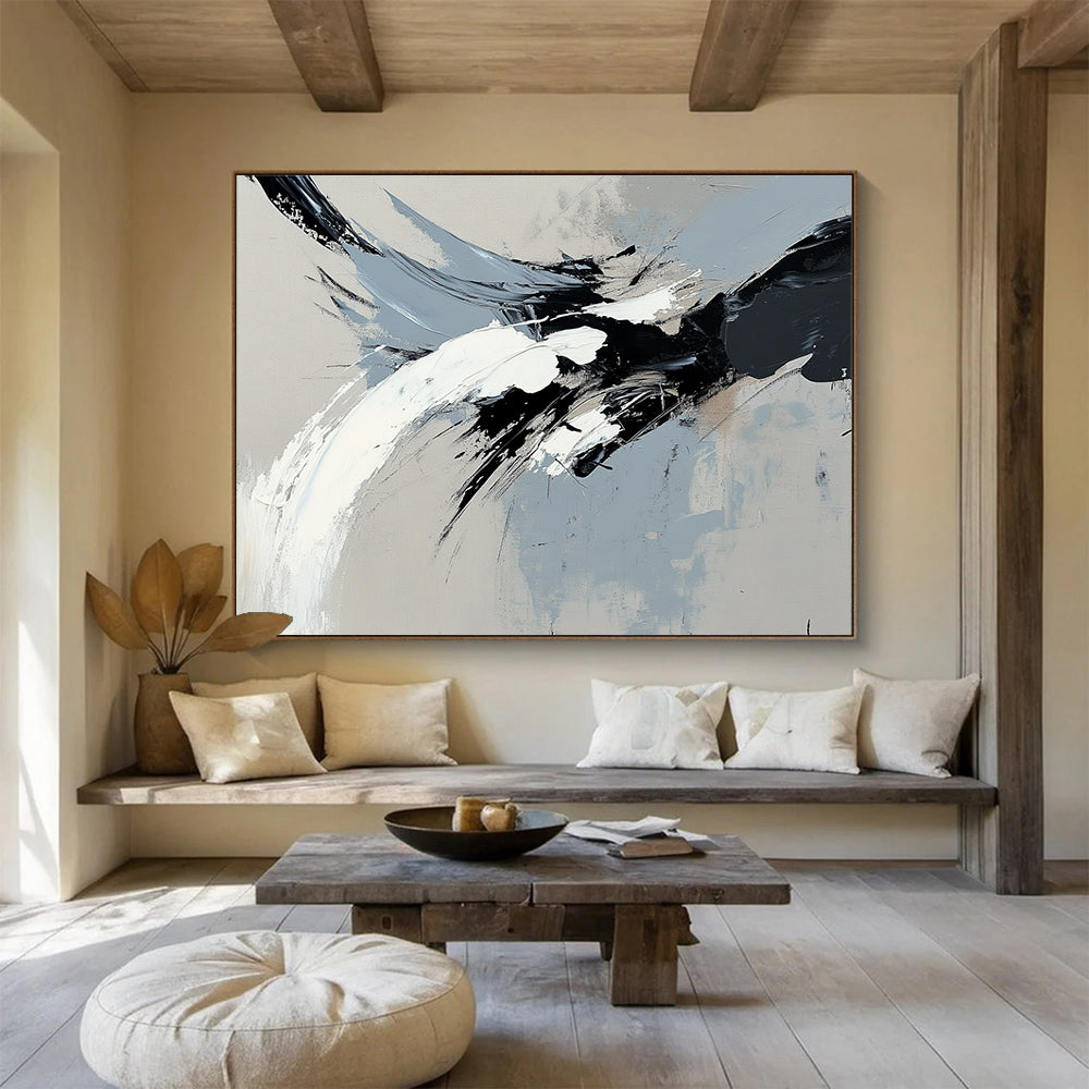 Gray and Black Dynamic Abstract with Bold Brushstrokes Abstract Painting ABS387